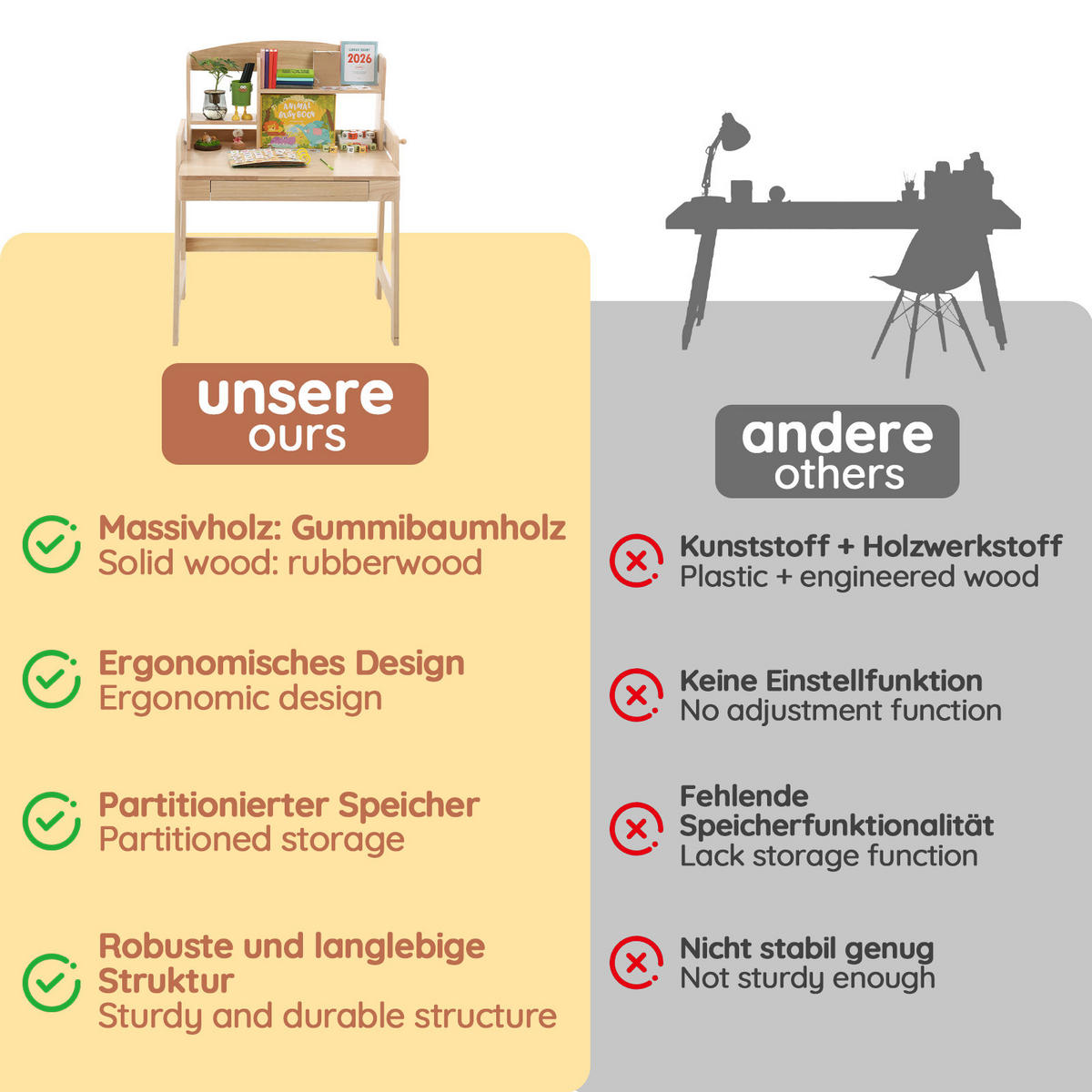 SCHREIBTISCH Naturfarben 88/60/118 cm höhenverstellbar Massivholz mit Schublade - Naturfarben, Holz (88/60/118cm) - PANGIVO