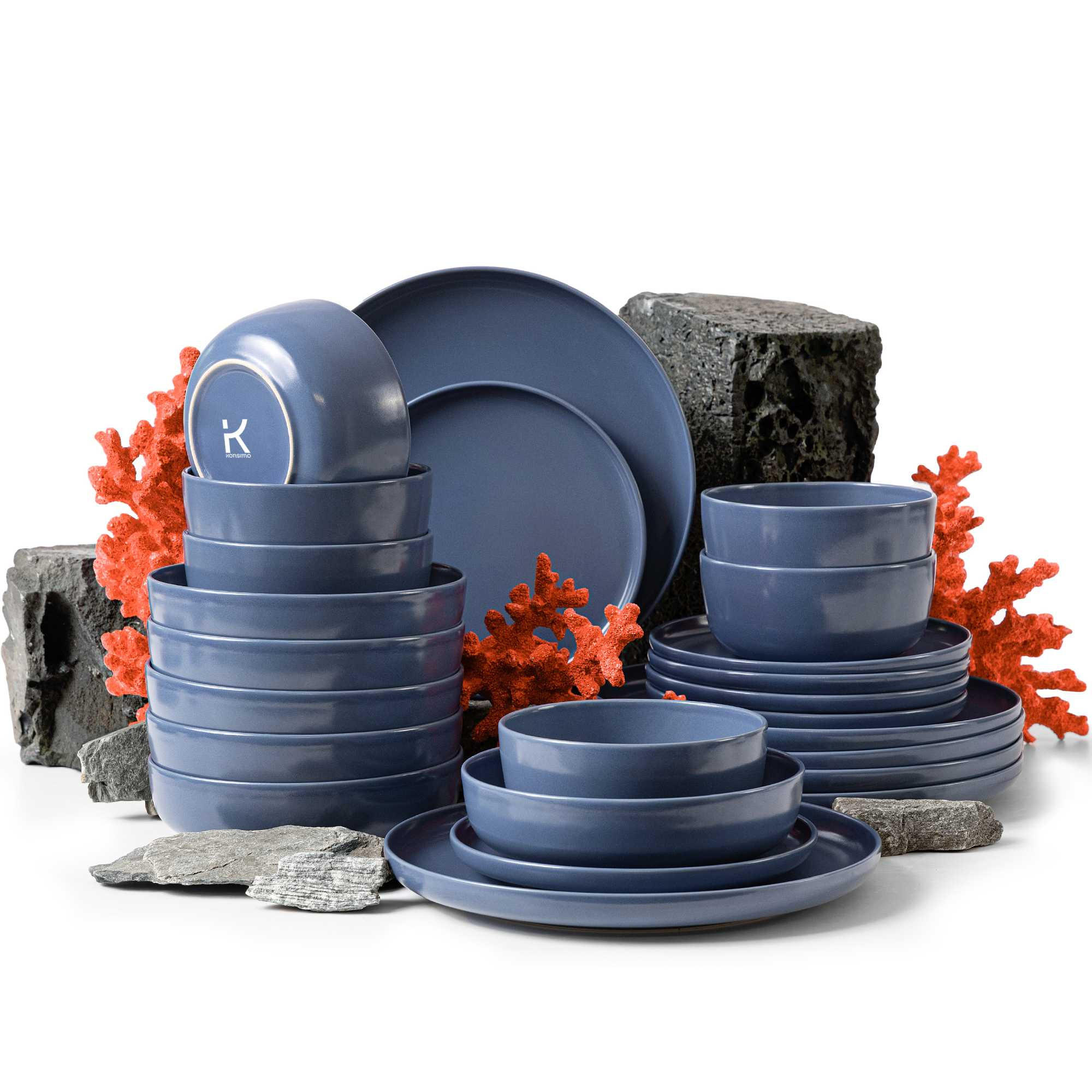 KOMBISERVICE VICTO 6 Personen 24-tlg - Blau, Keramik (27/2/27cm) - KONSIMO®