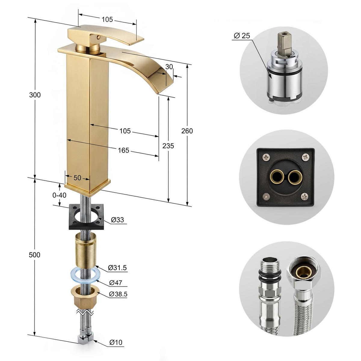 WASCHTISCHARMATUR Evio - Gold - Goldfarben, Keramik/Metall (5/30/10.5cm) - Akord