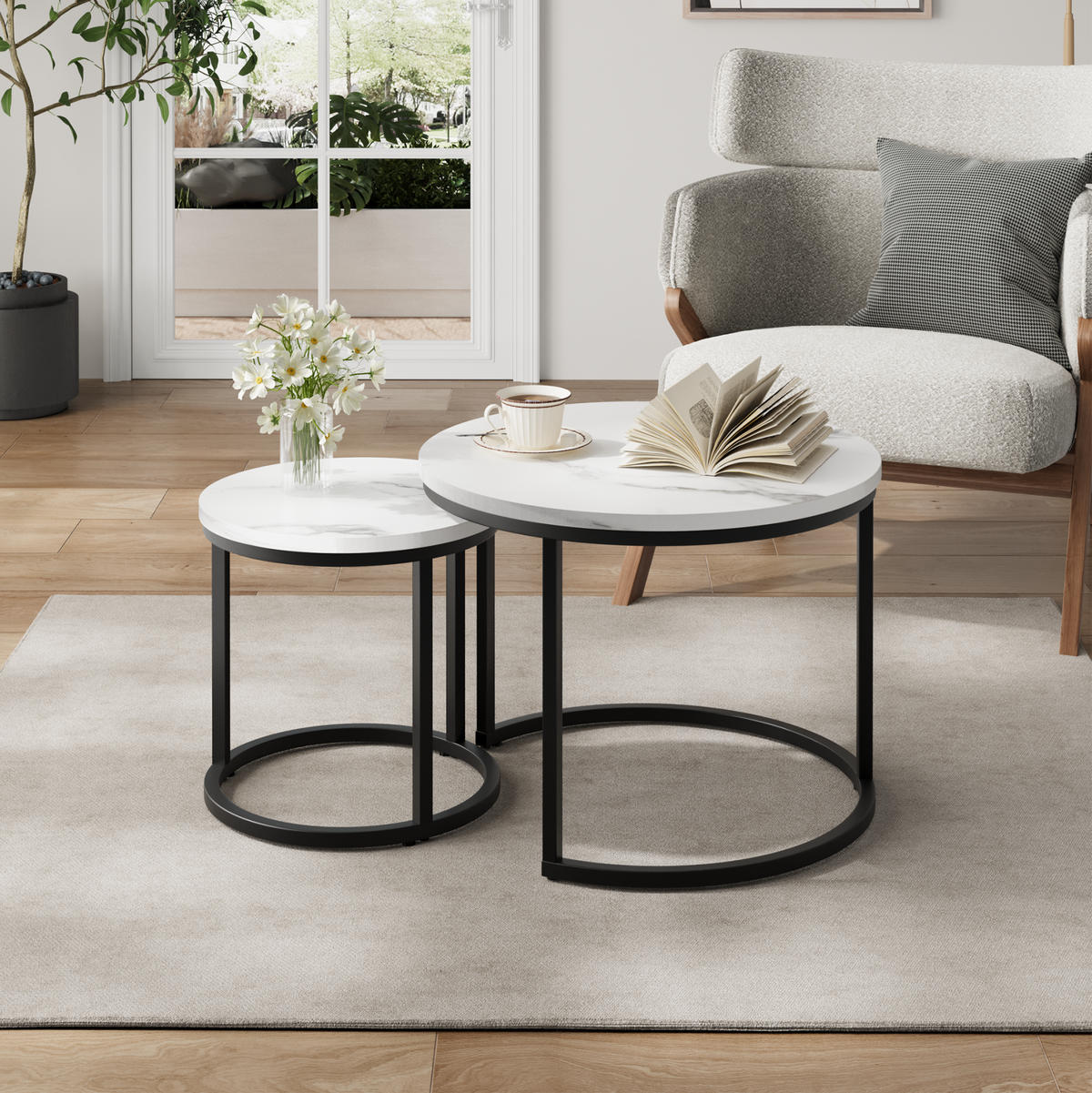 COUCHTISCH 60/40 cm Weiß aus Spanplatte und Eisen verschachtelbar - Weiß, Holzwerkstoff (60/60/45cm) - OKMYHOME