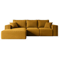 ECKSOFA mit Schlaffunktion und Bettkasten SERRA-L-S - 266x161x87 cm Senfgelb Cord - Currygelb/Schwarz, Holzwerkstoff/Kunststoff (266/161cm) - ALTDECOR
