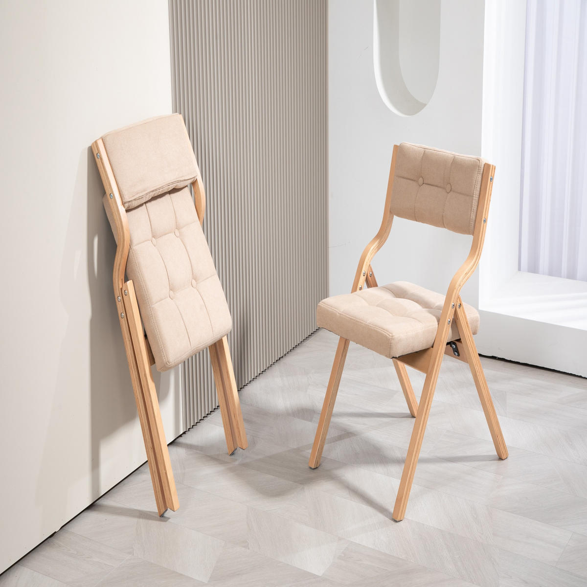 KLAPPSTUHL gepolstert klappbar Holz Khaki 2er-Set - Braun, Holz (48/77/61cm) - Meubliv