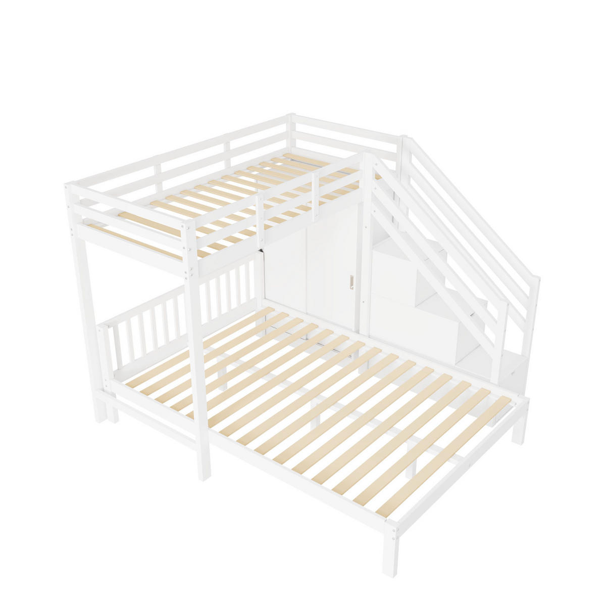 KINDERBETT aus Massivholz und MDF 90x200/140x200 cm in Weiß mit Stauraumtreppe - Weiß, Holzwerkstoff (90/200cm) - Modfu