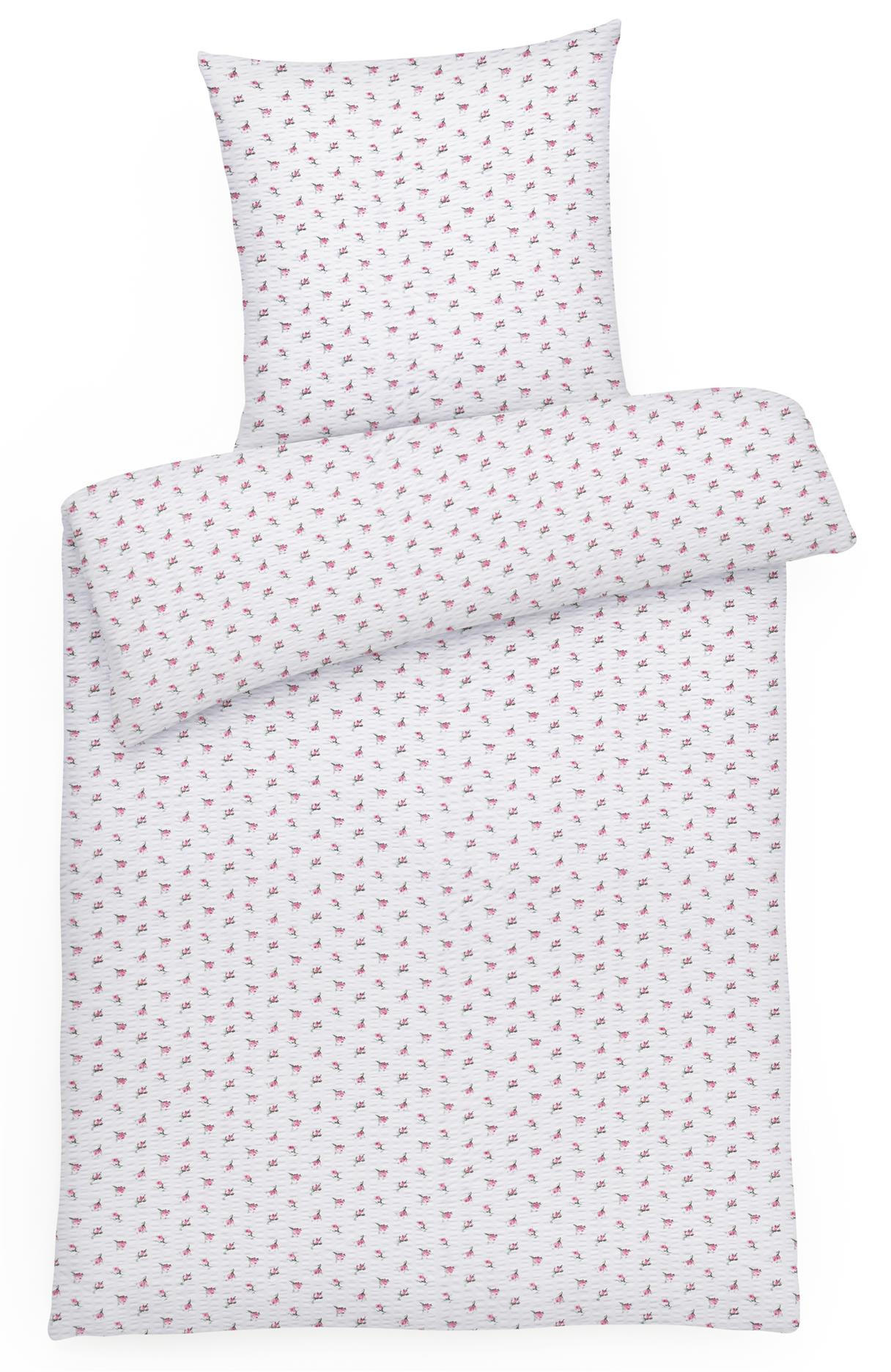 SEERSUCKER-BETTWÄSCHE 155x220 geblümt Sommer Bettbezug Bügelfrei aus 100% Baumwolle, Bettbezüge Blumen Rosen Muster Rosa - Rosa, Textil (155/220cm) - Carpe Sonno
