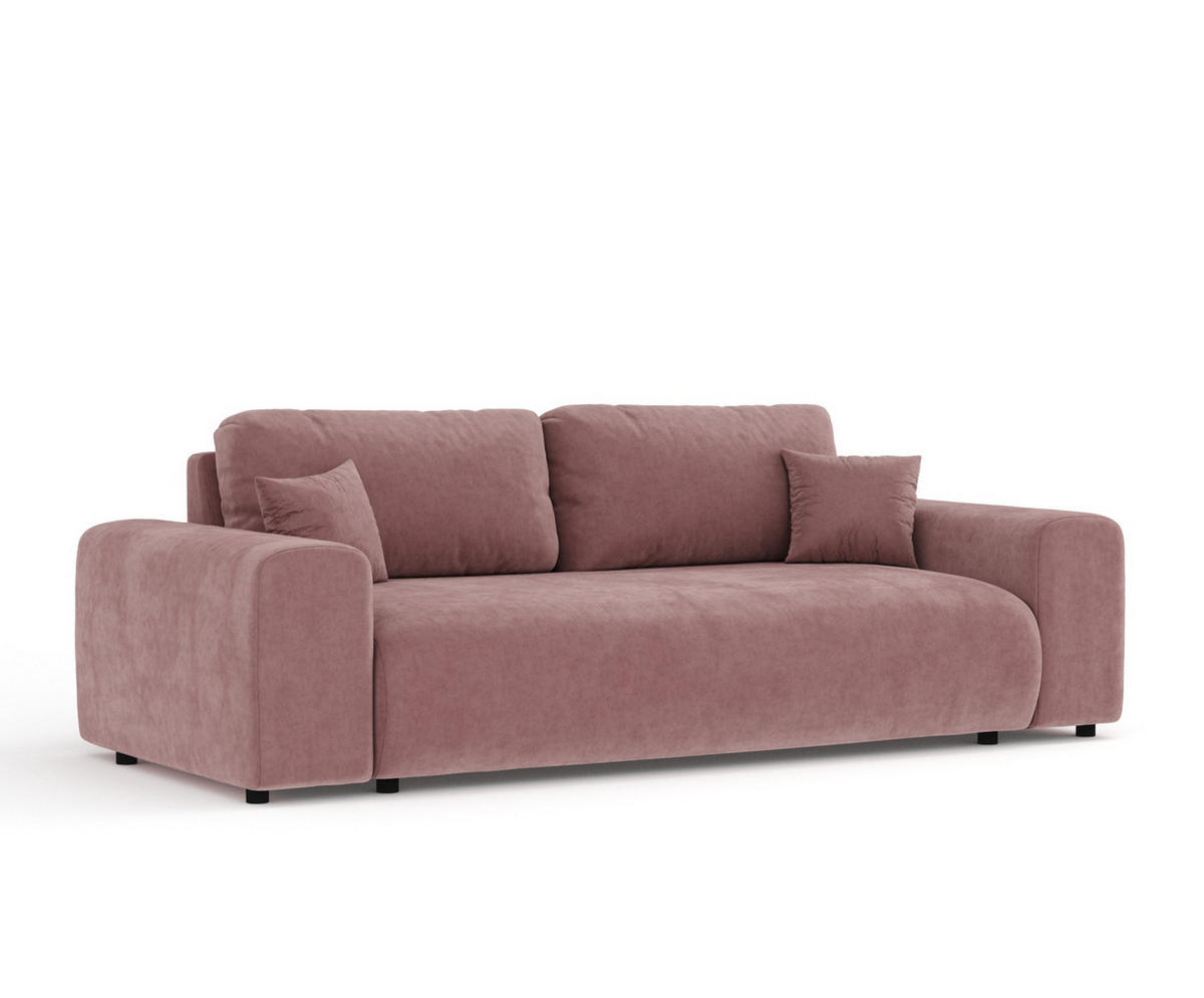 3-SITZER-SOFA Zanzibar Rosa Samtstoff - Schwarz/Rosa, Holz/Holzwerkstoff (213/79/108cm) - Maison de Reve