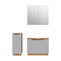 BADMÖBEL-SET Lotta Eiche/Grau mit Kachelstruktur 3 Teile - Grau, Holzwerkstoff (79.6/62.1/32cm) - Vicco