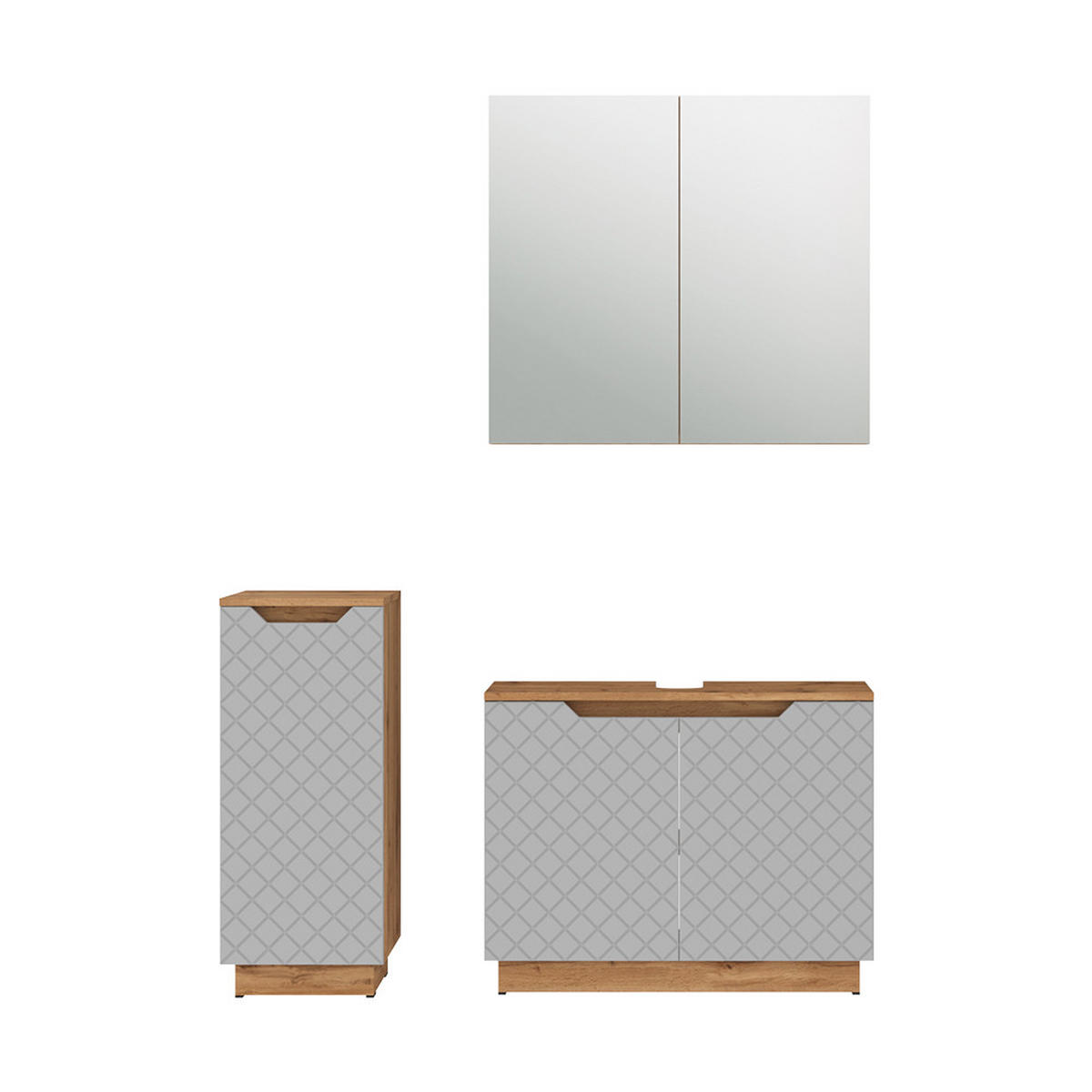 BADMÖBEL-SET Lotta Eiche/Grau mit Kachelstruktur 3 Teile - Grau, Holzwerkstoff (79.6/62.1/32cm) - Vicco
