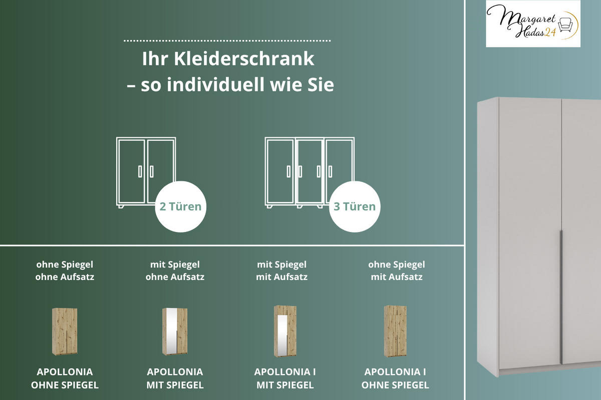 DREHTÜRENSCHRANK Apollonia ohne Spiegel 100x204cm 2-türig, kaschmir, schwarze Griffe - Kaschmir/Schwarz, Kunststoff (58/205/100cm) - Margaret Hadas24