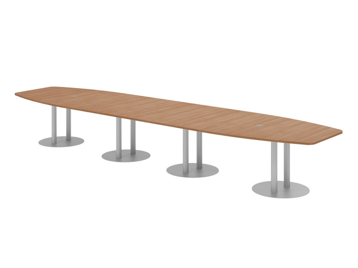 KONFERENZTISCH XXL KT52 130/520/74 cm in Nussbaumfarben/Säule in Silberfarben - Silberfarben/Nussbaumfarben, Holzwerkstoff (130/520/74cm) - bümö