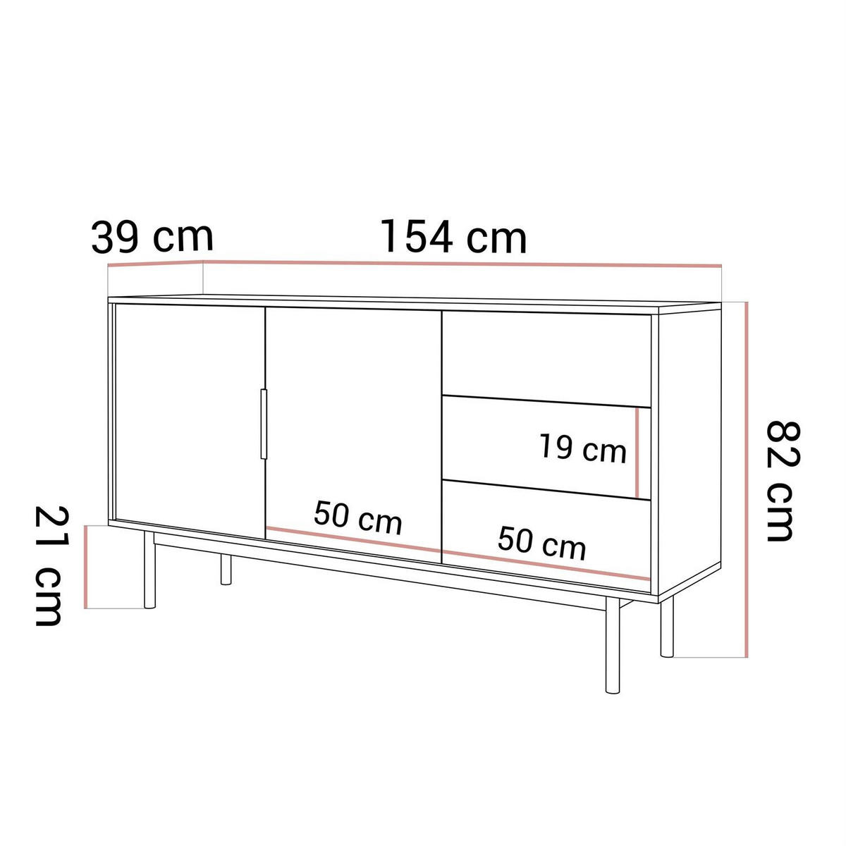 SIDEBOARDS MIRACLE 2D3S mit Schubladen Schwarz - Schwarz, Holzwerkstoff (154/82/39cm) - Lookway