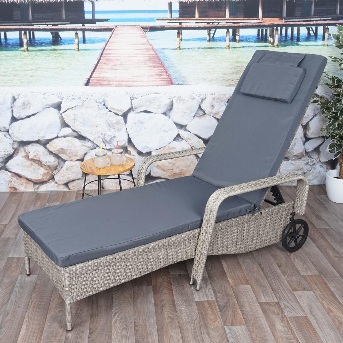 POLY-RATTAN SONNENLIEGE Grau, Grau - Grau, Kunststoff (71/108/197cm) - MCW