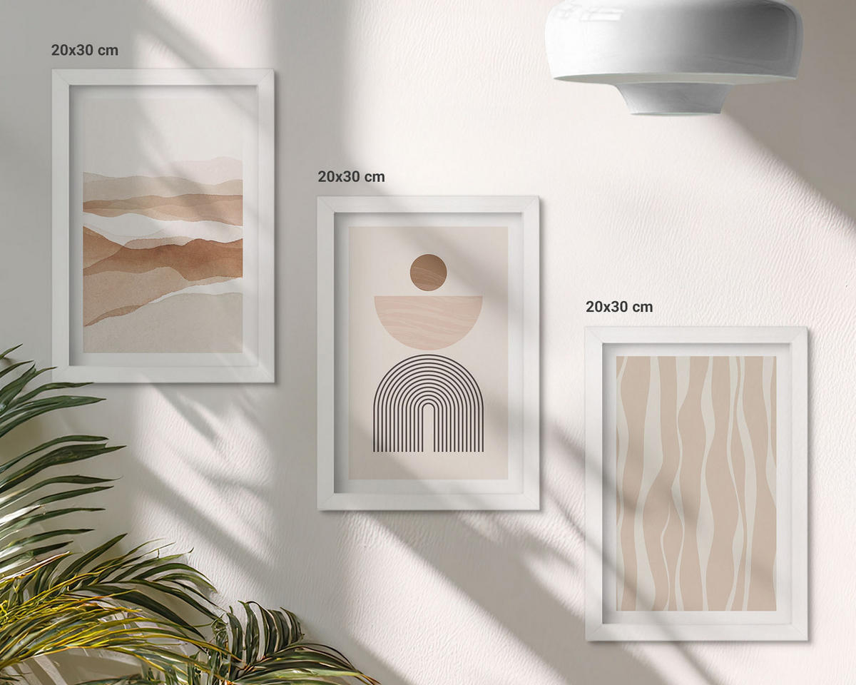 WANDBILDER 3er-Set - 20x30 cm Weißer Rahmen - Abstrakte Landschafts- und Naturgeometrie - Weiß, Kunststoff (20/30cm) - ArtPrintCave
