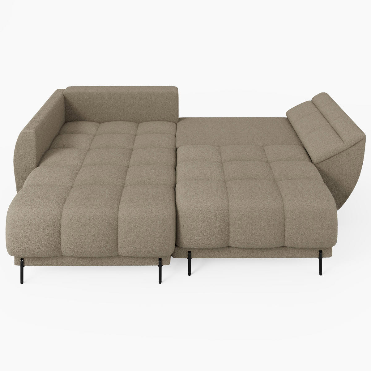 ECKSOFA LEGRO Links weiß Bouclé-Stoff L-Form Couch mit Schlaffunktion & Bettkasten - Schwarz/Weiß, Holz (180/285cm) - Barchello