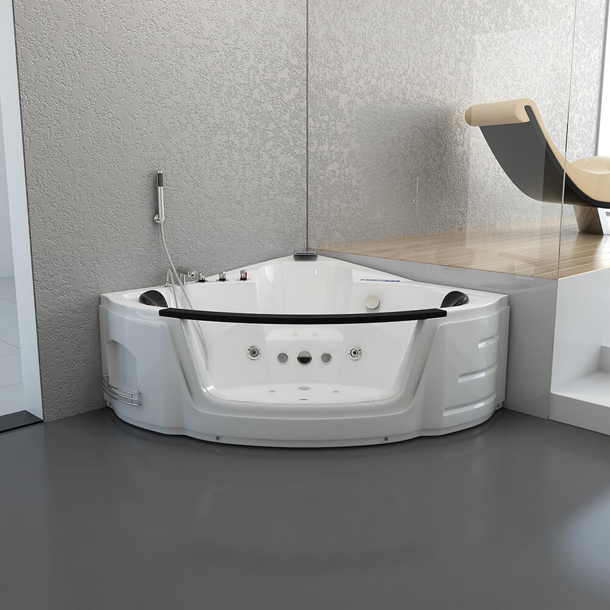 WHIRLPOOL LAGUNA L MINI - mit Glasscheibe, 135 x 135 cm - Weiß, Keramik (135/65/135cm) - Home Deluxe