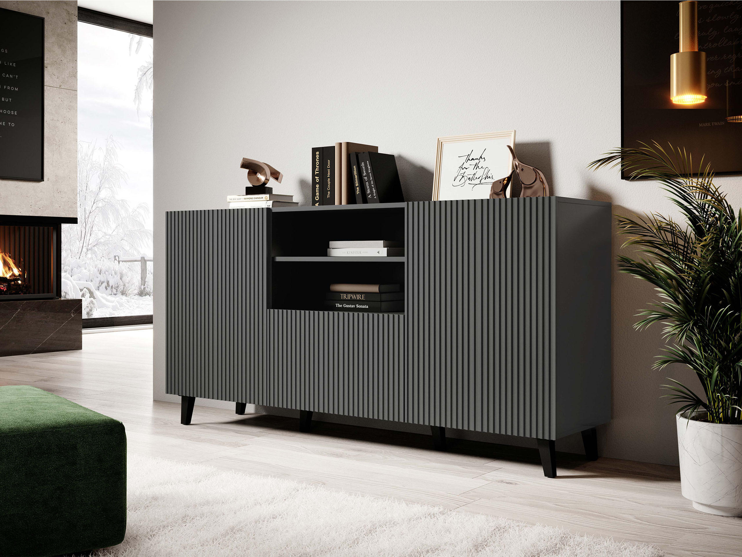 KOMMODE Vamos Grey 150 - Anthrazit/Schwarz, Holzwerkstoff/Kunststoff (151/83/42cm) - MIRJAN24