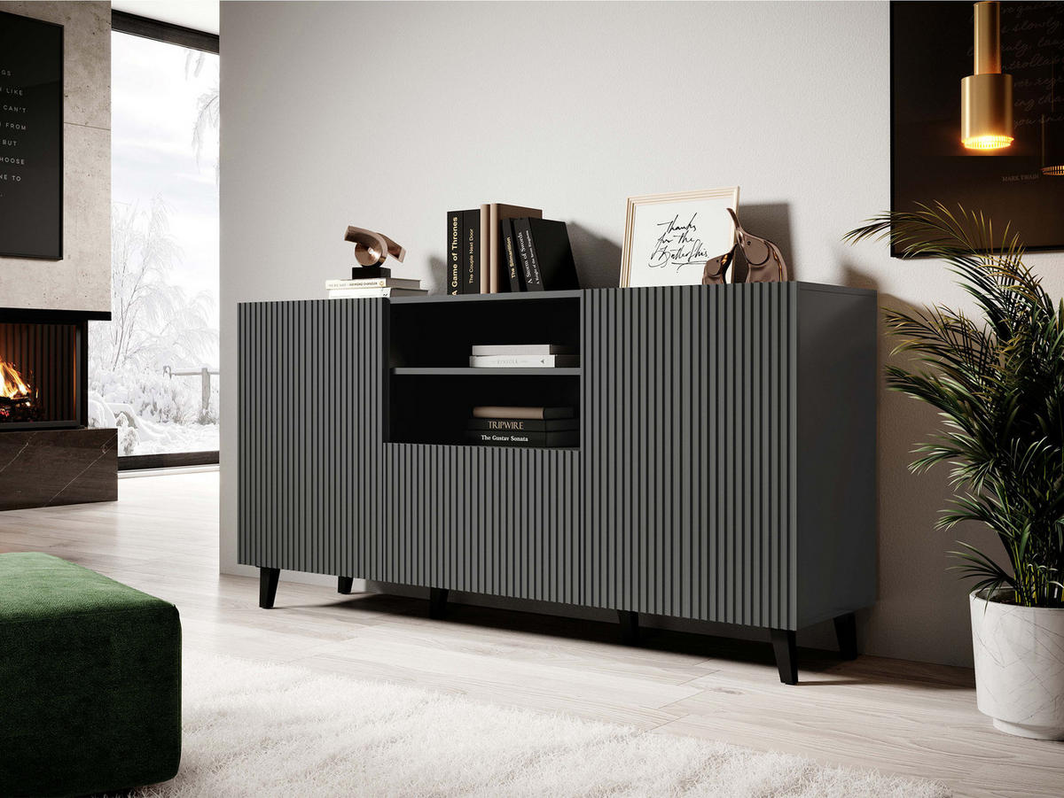 KOMMODE Vamos Grey 150 - Anthrazit/Schwarz, Holzwerkstoff/Kunststoff (151/83/42cm) - MIRJAN24