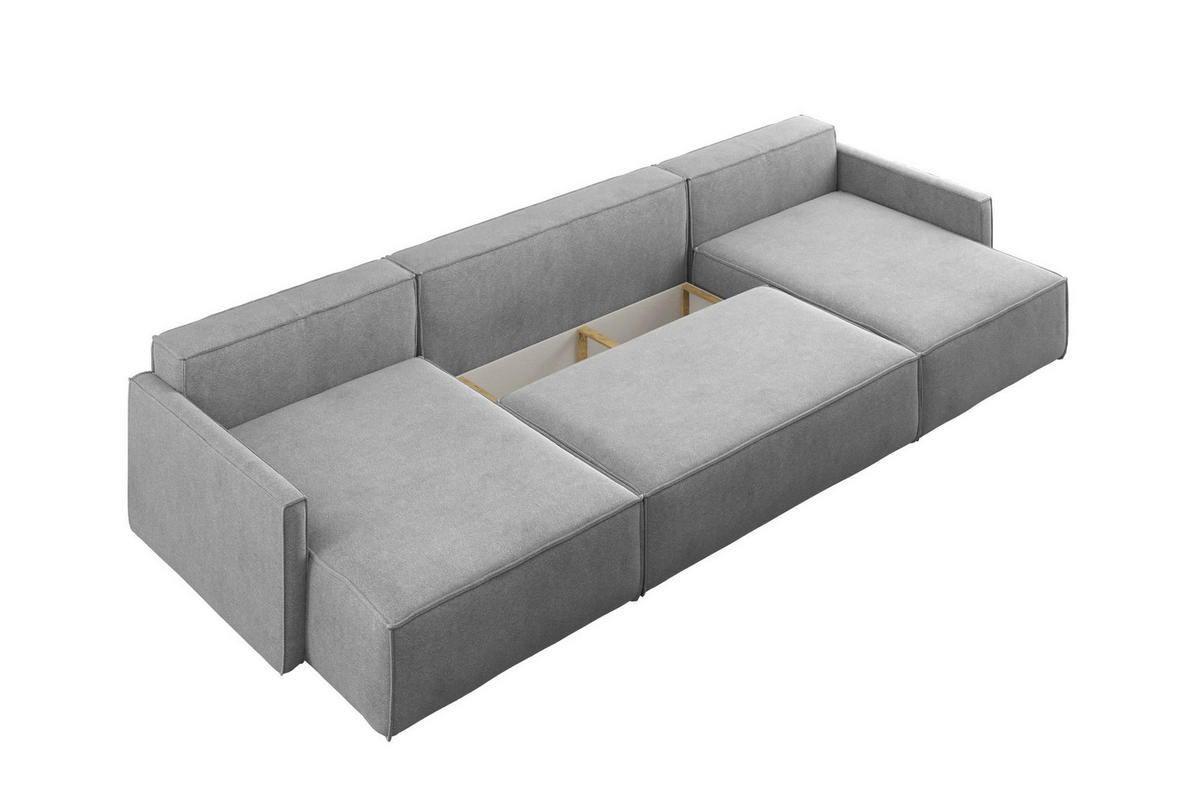 ECKSOFA Carlos U-Form Mit Schlaffunktion Und Bettkasten Stoff Salvador Grau - Grau, Holz (348/142cm) - Kaiser Möbel