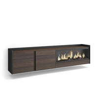 LOWBOARD, Eiche und Schwarz, 212/35/50cm, Kamin mit Feuereffekt XXL - Dunkelbraun, Holzwerkstoff (212/50/35cm) - Skraut Home