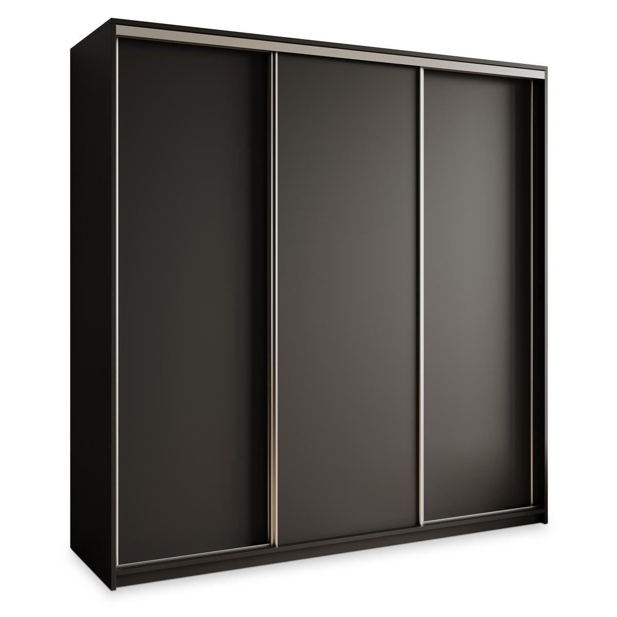 SCHWEBETÜRENSCHRANK NISSE 180/205/60 cm 3-türig mit Schubladen Schwarz - Schwarz/Nickelfarben, Holzwerkstoff (180/205/60cm) - MASSENO