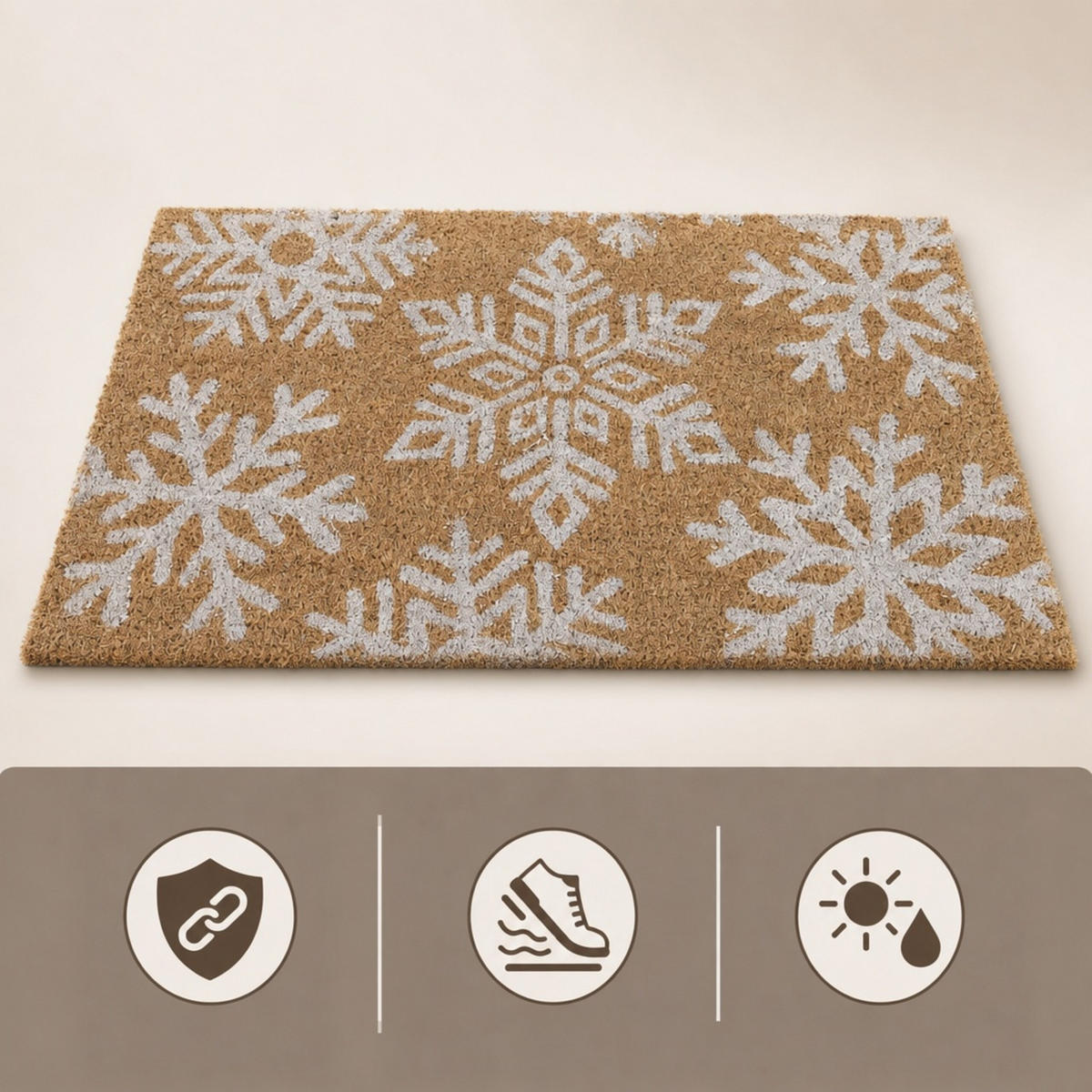 ROHOŽKA Přírodní Bílá kokosové vlákno protiskluzová sněhové vločky 60x40 cm - světle hnědá, textil/plast (60/40cm) - Relaxdays