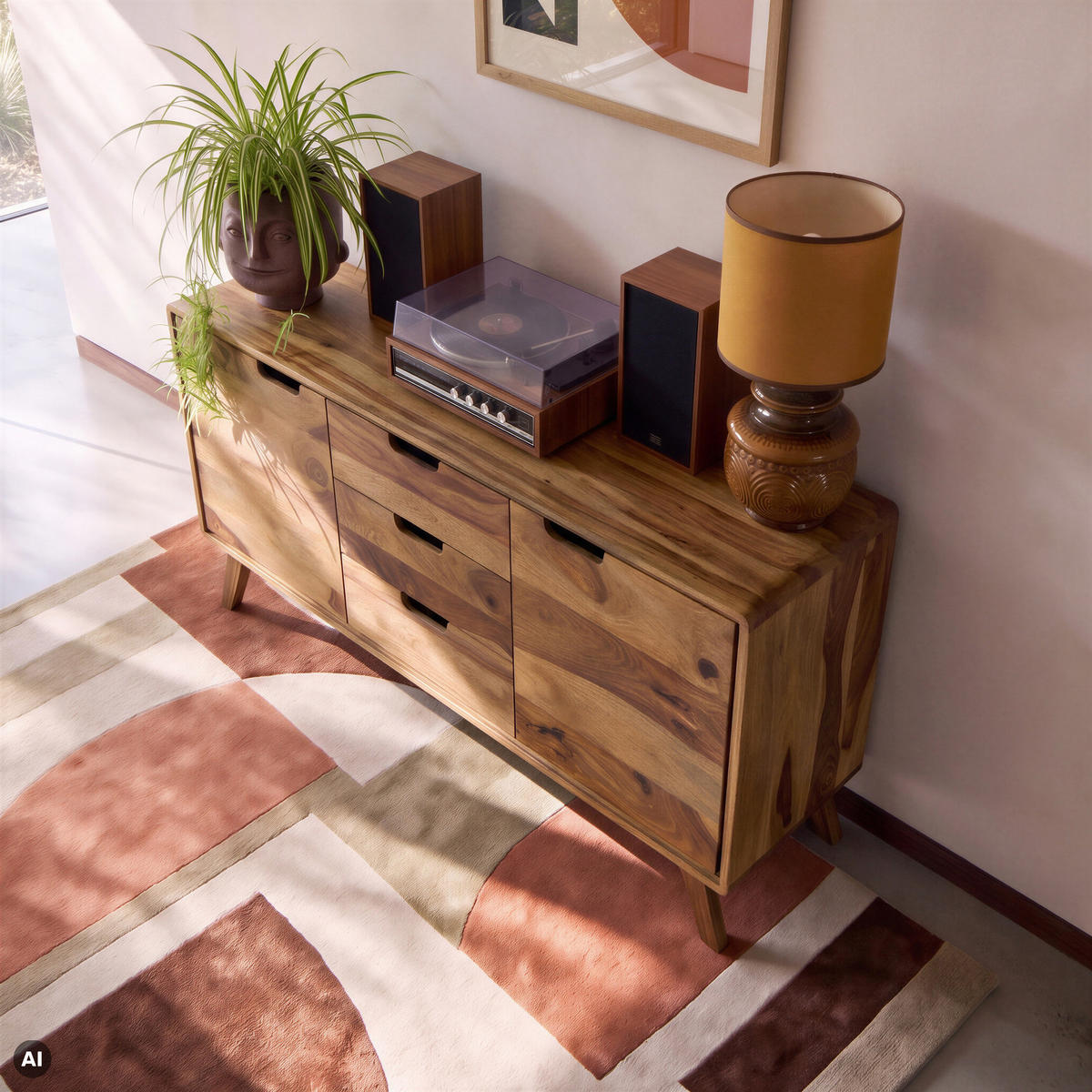 SIDEBOARD Sheesham 134x40x65 natur sandgestrahlt lackiert MALMÖ 2 #207 - Naturfarben, Holz (134/65/40cm) - Massivmoebel24