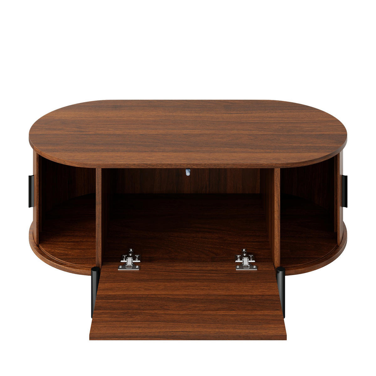 COUCHTISCH Oval Rattan Schiebetüren Metallbeine modern - Walnussfarben, Holzwerkstoff (100/50/40cm) - FLIEKS