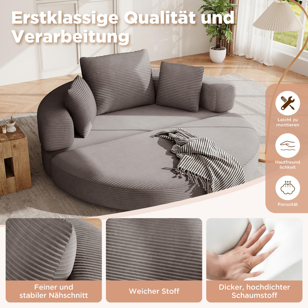 SCHLAFSOFA 173/88/60 cm Braungrau mit 3 Kissen - Graubraun, Textil (176/40/173cm) - Oxeza