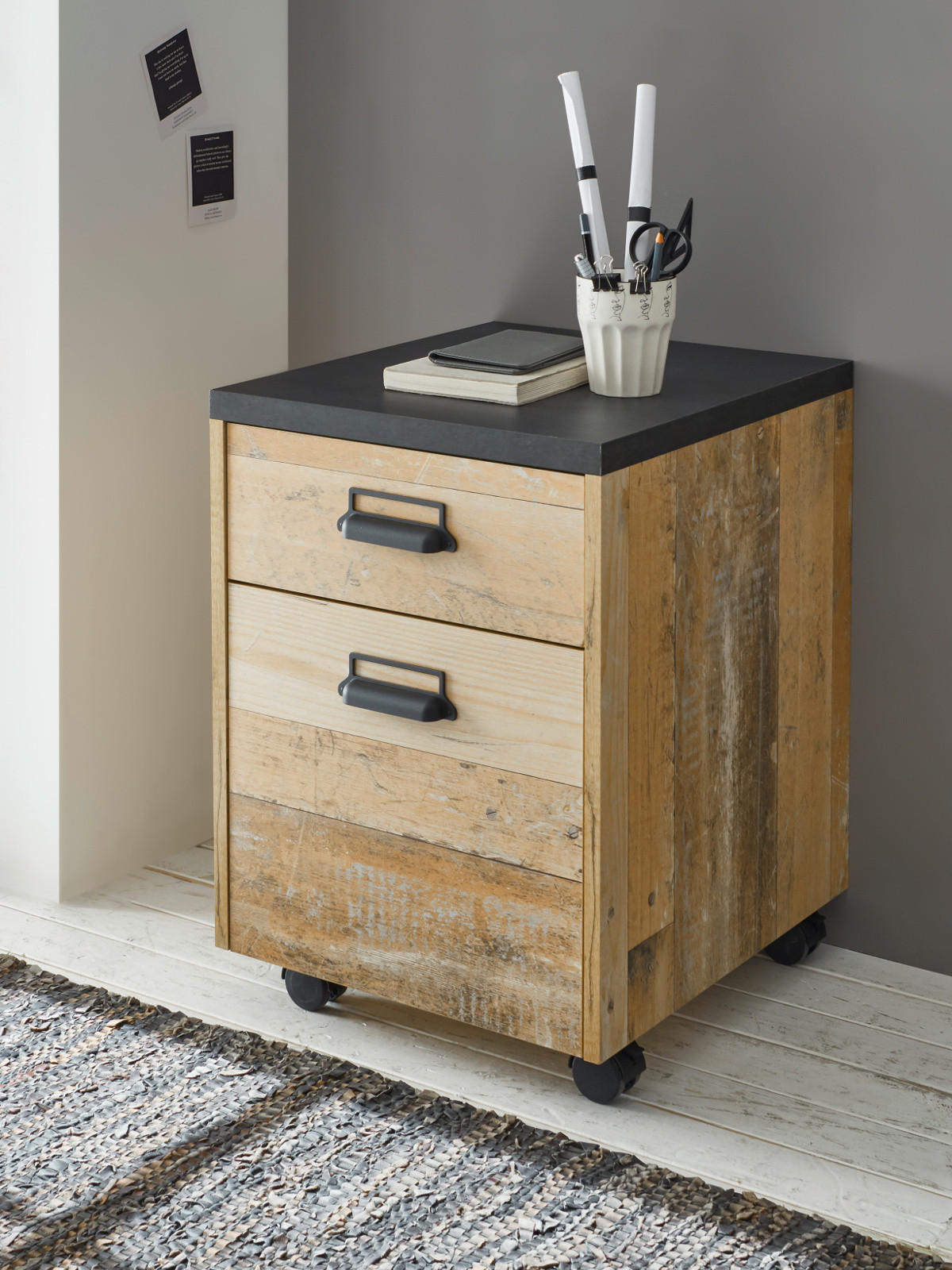 ROLLCONTAINER Used Wood, anthrazit, Schreibtisch Container 47 x 60 cm - Eichefarben/Anthrazit, Holzwerkstoff/Kunststoff (47/60/51cm) - Furn.Design