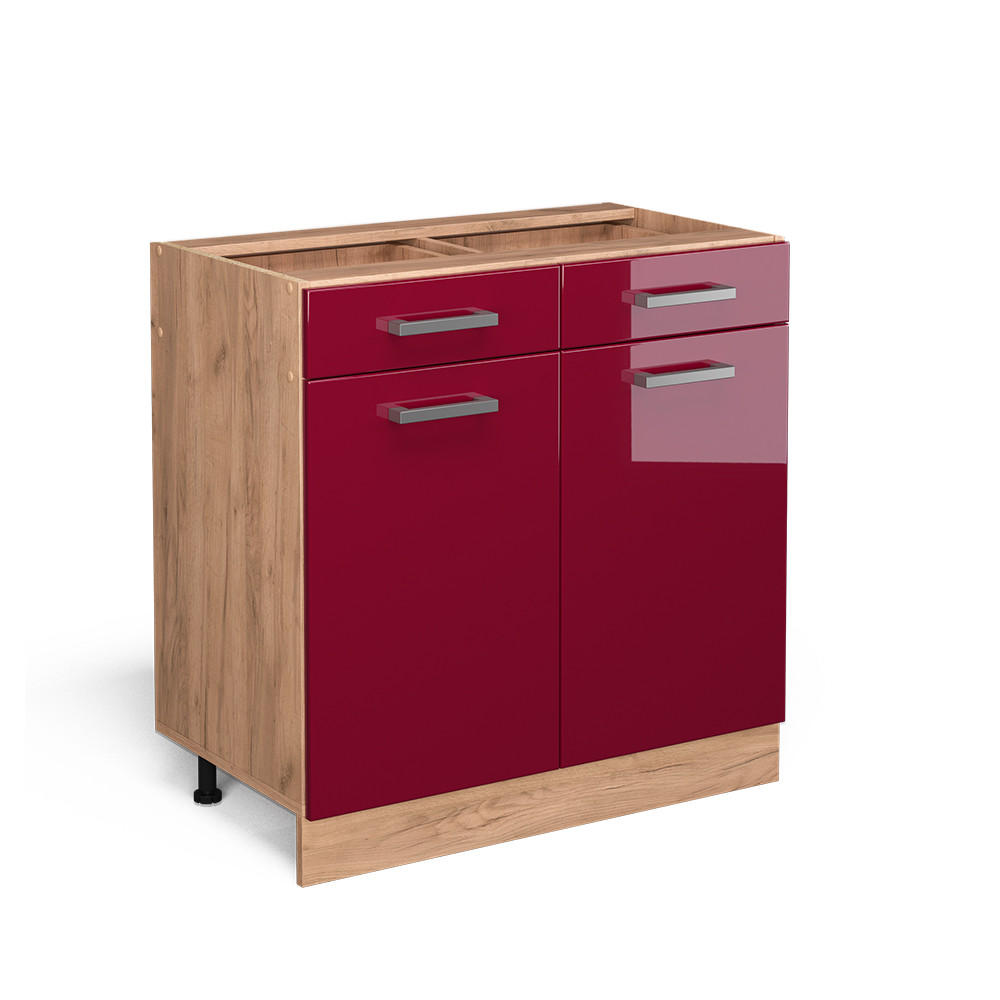 KÜCHENUNTERSCHRANK R-Line Rot Hochglanz 80 cm ohne Arbeitsplatte - Honigeiche/Bordeaux, Holzwerkstoff (80/81.6/46cm) - Vicco