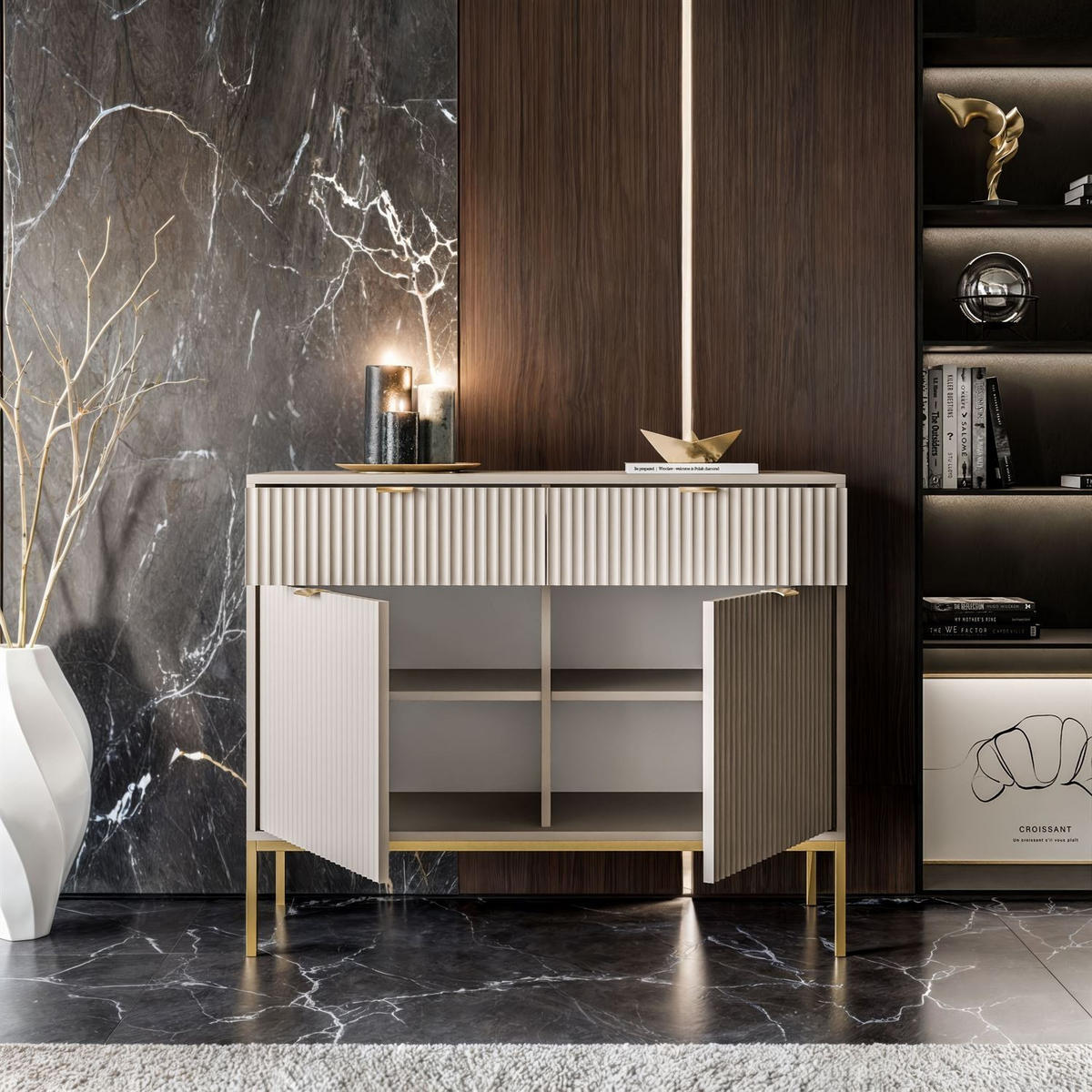 SIDEBOARDS CORTADO GOLD KSZ104 MIT SCHUBLADEN KASCHMIR - Beige, Holzwerkstoff (104/83/39cm) - Lookway