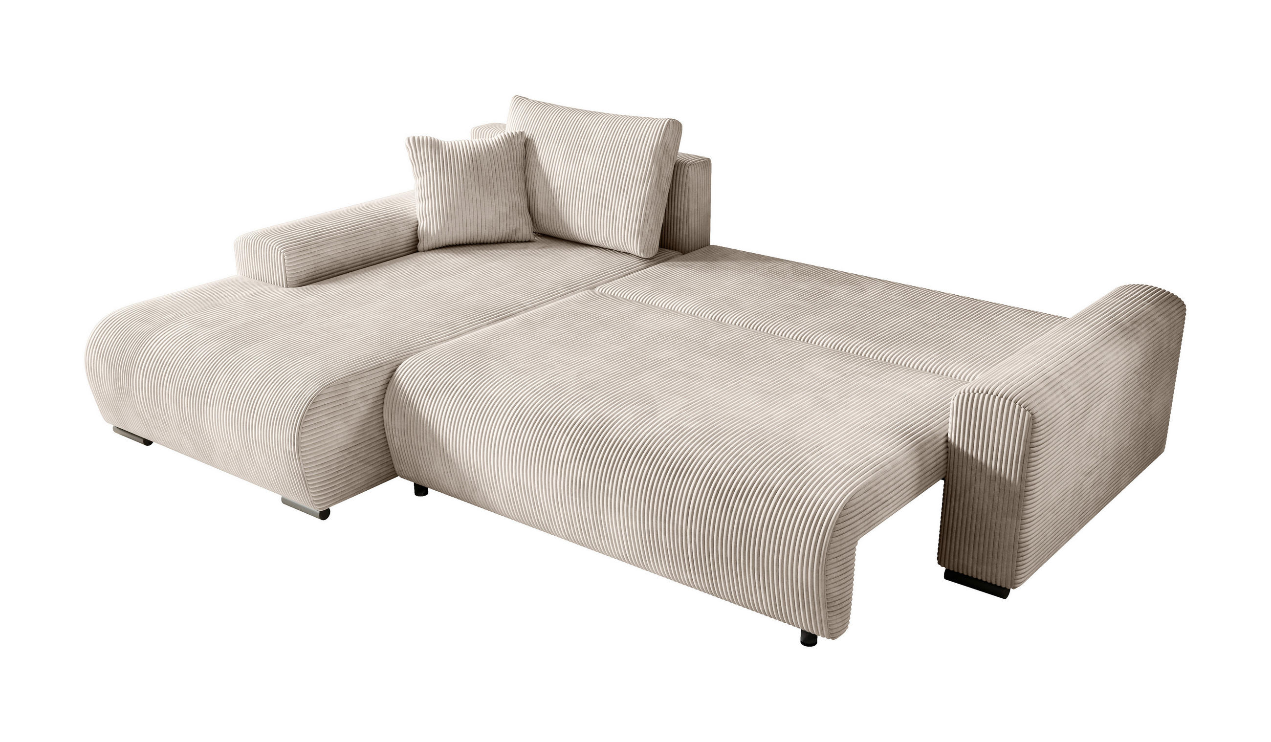 ECKSOFA Nelly mit Bettkasten und Schlaffunktion, Cordstoff in L-Form - Creme, Textil (270/185cm)