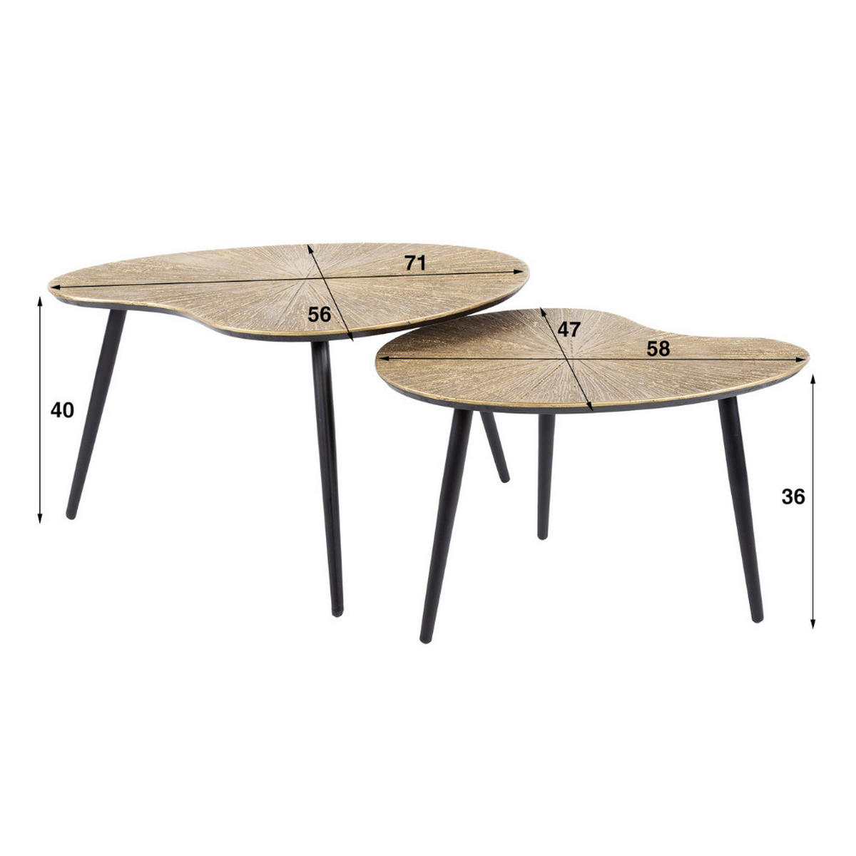 COUCHTISCH-SET DARIO RAGGIO Nierenförmige Satztische in Antikgold - Goldfarben, Holz (56/71/40cm) - alesvelt