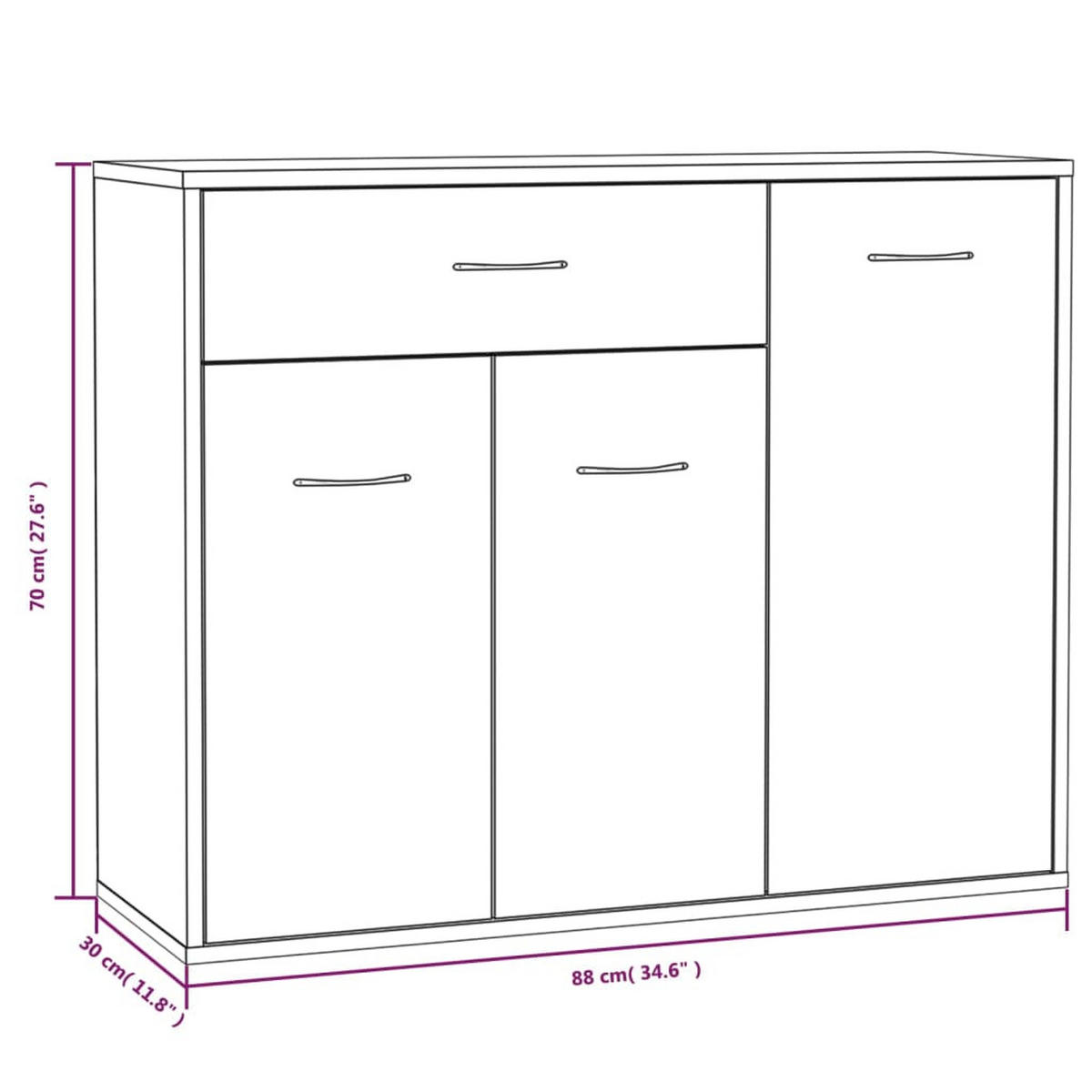 SIDEBOARDS Grau Sonoma 88x30x70 cm Holzwerkstoff - Grau, Holz (88/30/70cm) - ZMH
