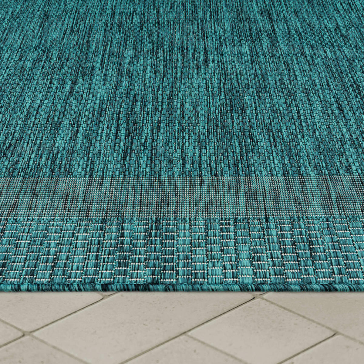 OUTDOOR Teppich Unifarben mit Bordüre Balkon, Terrasse schmutzabweisend Türkis Läufer 80x150 - Türkis, Textil (80/150cm) - KADIMA DESIGN