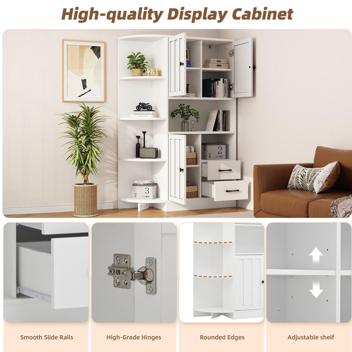HIGHBOARD 104/155/35 cm Weiß aus Spanplatte mit 14 Ablageflächen - Weiß, Holzwerkstoff (35/155/104cm) - OKMYHOME