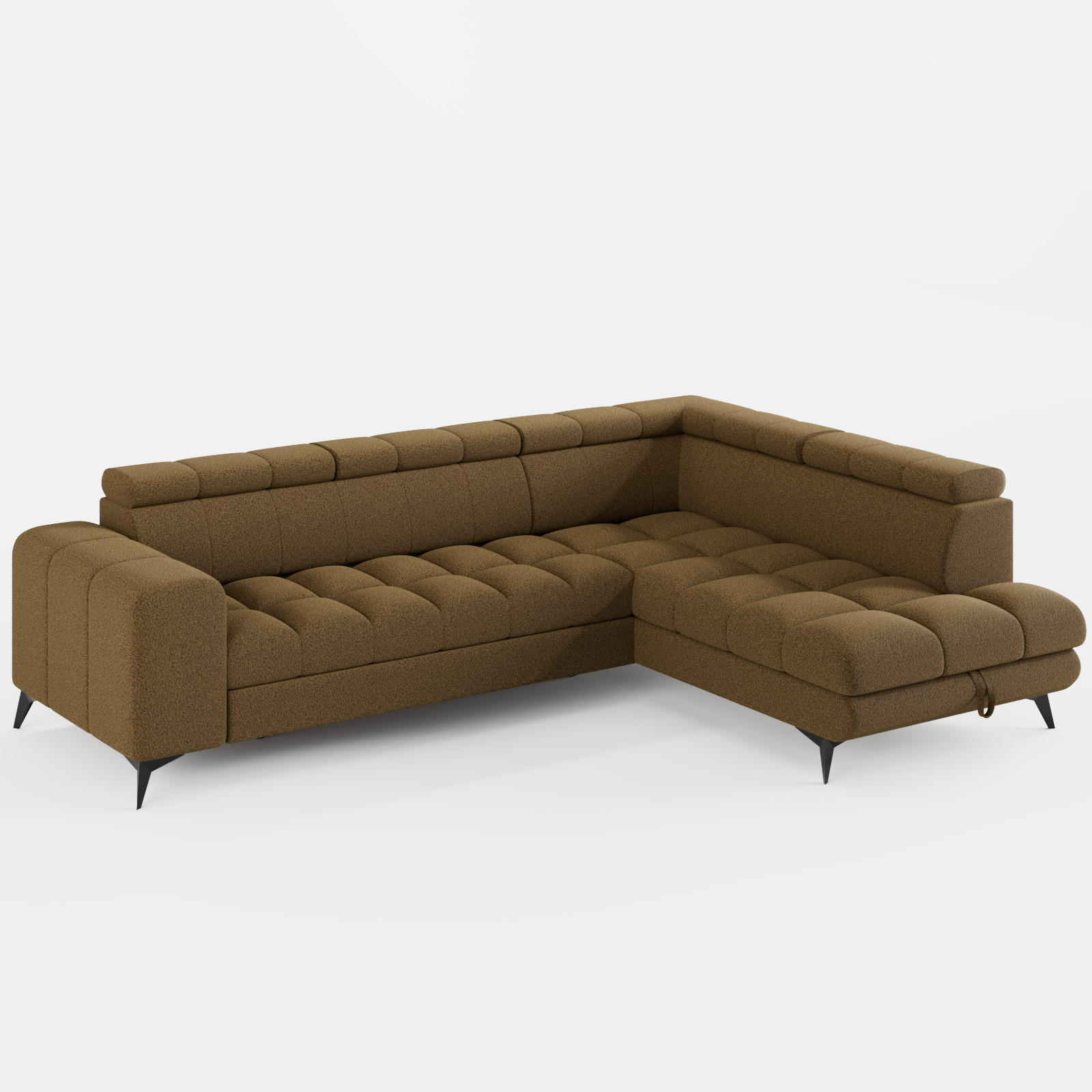 ECKSOFA CANDY CANE Rechts Braun Bouclé-Stoff mit Schlaffunktion und Bettkasten - Braun, Textil (264/192cm) - Barchello