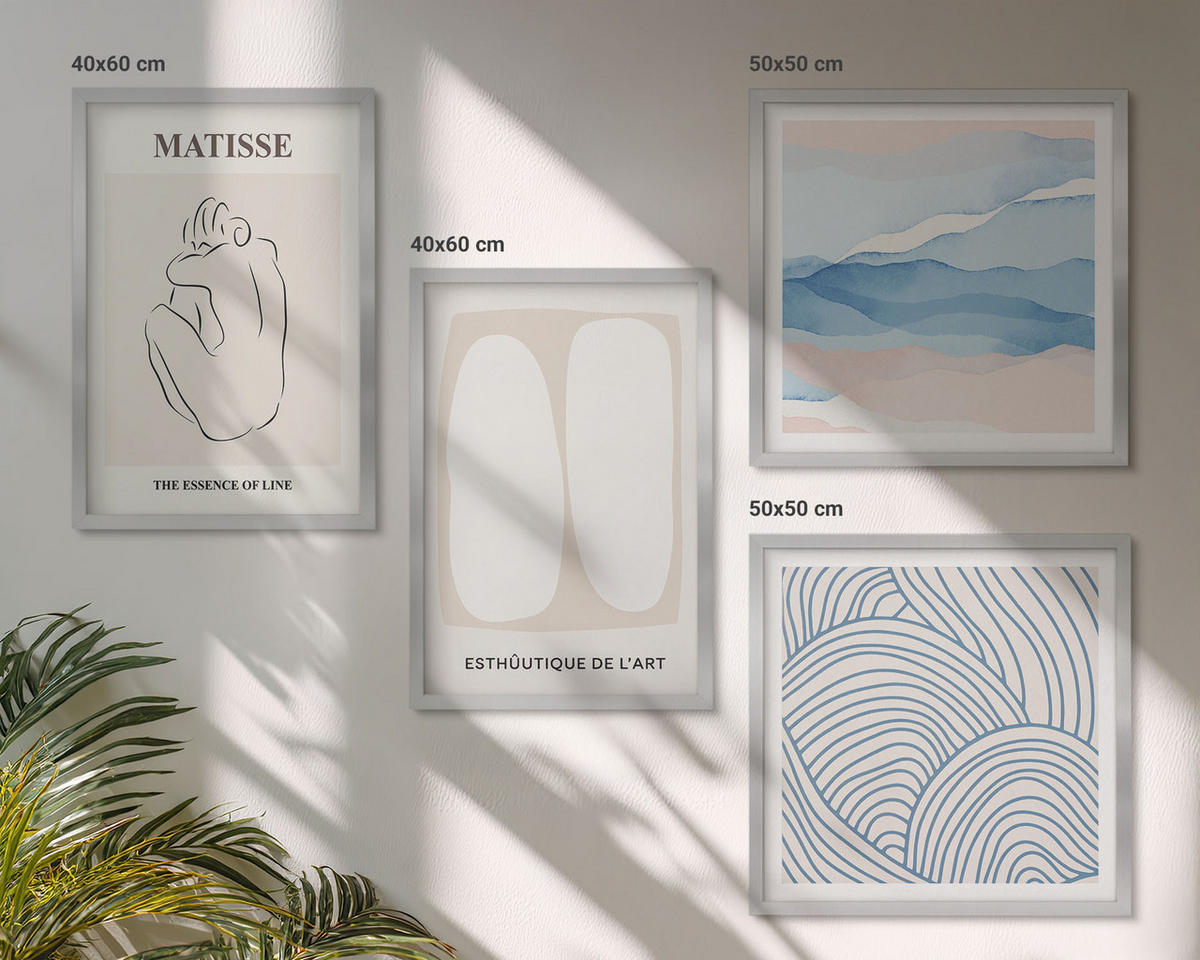 WANDBILDER 4er Set - 50x50 cm & 40x60 cm Silberner Rahmen - Matisses abstrakte Formen - Silberfarben, Kunststoff (50/50cm) - ArtPrintCave