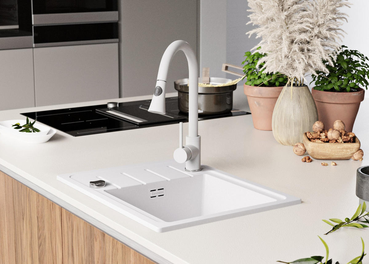 SPÜLBECKEN Kopenhagen Easy, 2-er set Weiß 55/44 cm 1 Becken + Ablauf-Set ab 45er Unterschrank - Chromfarben/Weiß, Kunststoff (55/17/44cm) - Primagran