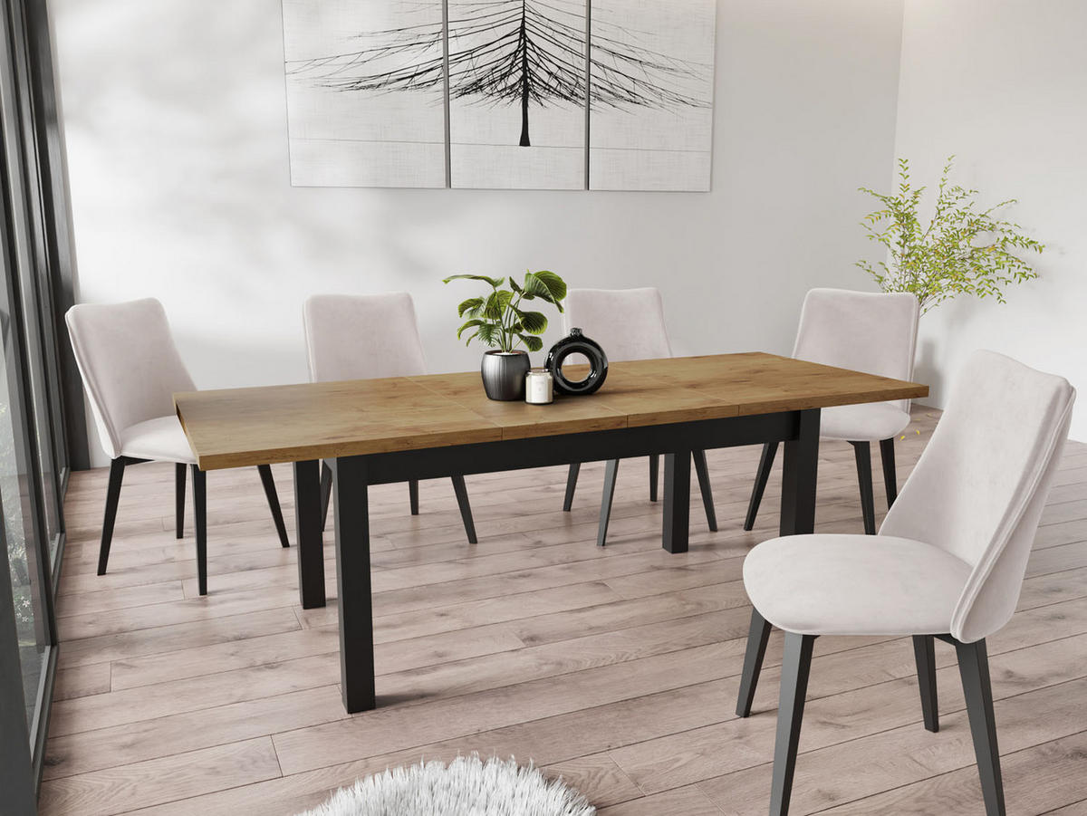 ESSTISCH Davidof rechteckig ausziehbar, Lancelot Eiche 160-240/90/76 cm - Eichefarben/Schwarz, Holz/Holzwerkstoff (160/90/76cm) - WFL GROUP