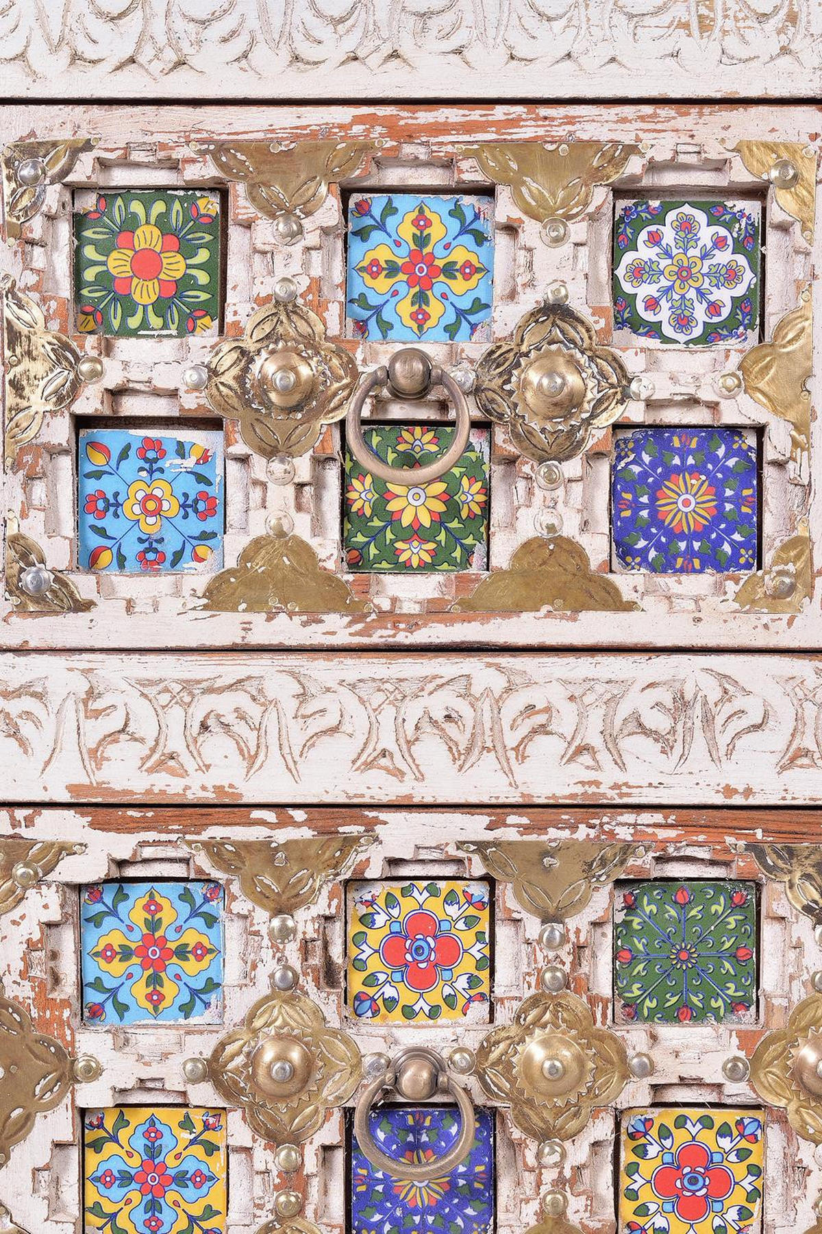 KOMMODE aus Mangoholz mit Keramikdetails - Perlmutt, Holz (90/90/40cm) - Giner y Colomer