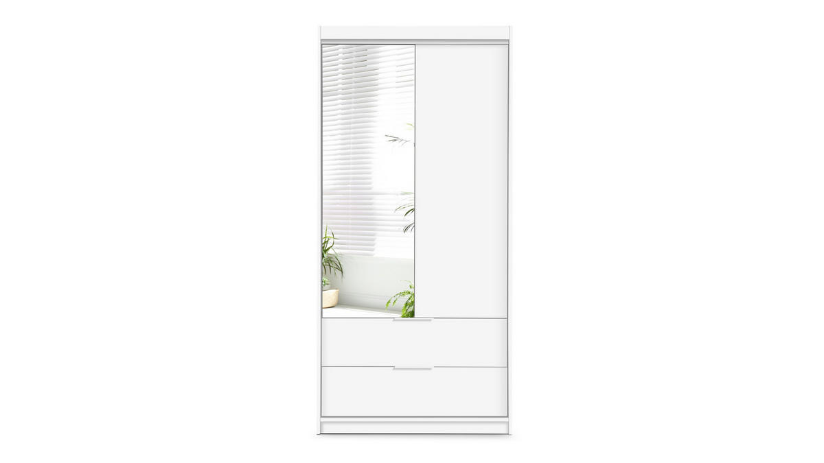 DREHTÜRENSCHRANK AKALI 103/213/60 cm 2-türig mit Spiegel Weiß - Weiß, Holzwerkstoff (103/213/60cm) - MASSENO