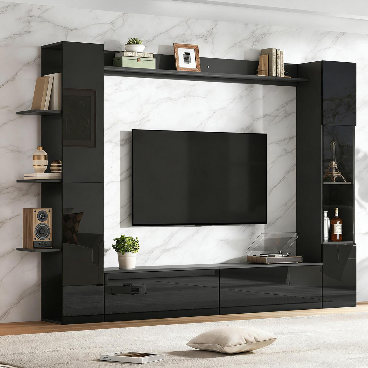 WOHNWAND mit TV-Schrank 245 x 30 x 170 cm 4-tlg. - Schwarz, Holzwerkstoff (30/170/245cm) - Beauniv