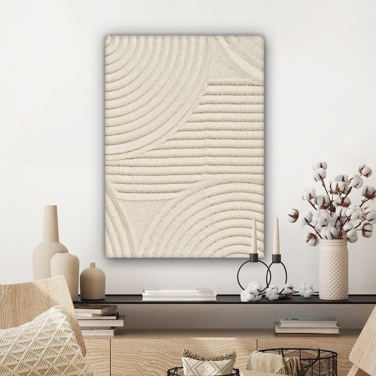 LEINWANDBILD Muster - Abstrakt - Weiß Wandbild Wohnzimmer 60x80 cm - Beige, Textil (60/80cm) - MuchoWow