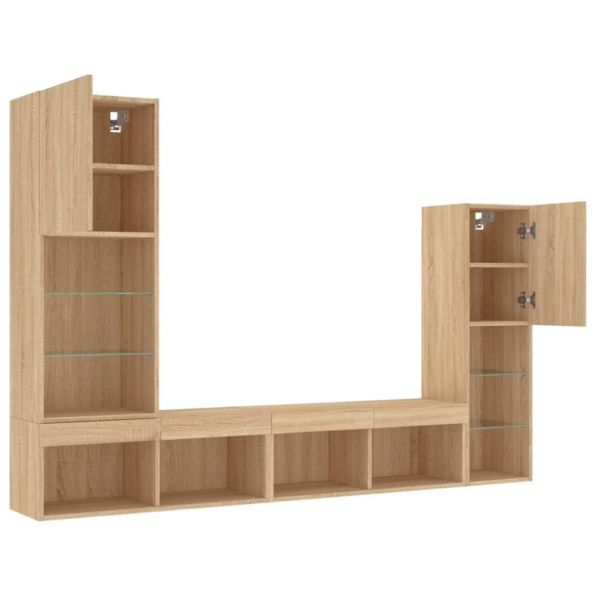 WOHNWAND Mit Led-Beleuchtung Sonoma-Eiche Holzwerkstoff 4-teilig - Braun, Holzwerkstoff (30/102/40.5cm) - vidaXL