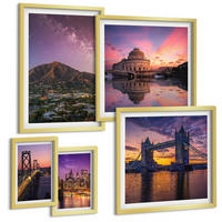 BILDER SET 5er Set - 50x50 cm & 20x30 cm & 40x60 cm Goldrahmen - Brücken, Sonne, Stadtblick - Goldfarben, Kunststoff (40/60cm) - TULUP