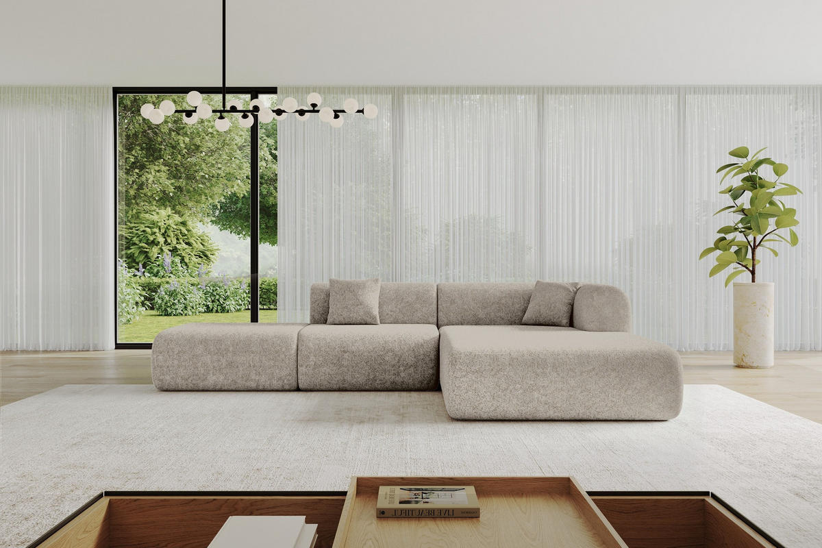 ECKSOFA Ottomane Rechts OVLY-L 289x176x71 Beige Chenille - Champagner/Beige, Holzwerkstoff/Kunststoff (289/176cm) - ALTDECOR