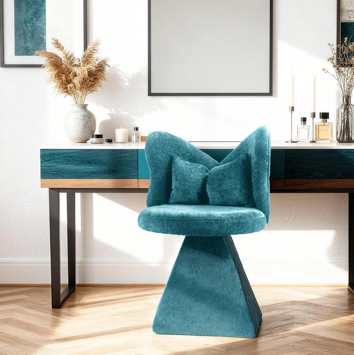 DREHSTUHL 52/52/78 cm blau aus Stoff mit 360°-Drehfunktion und Schmetterlingsrückenlehne - Blau, Textil (52/78/52cm) - OKWISH