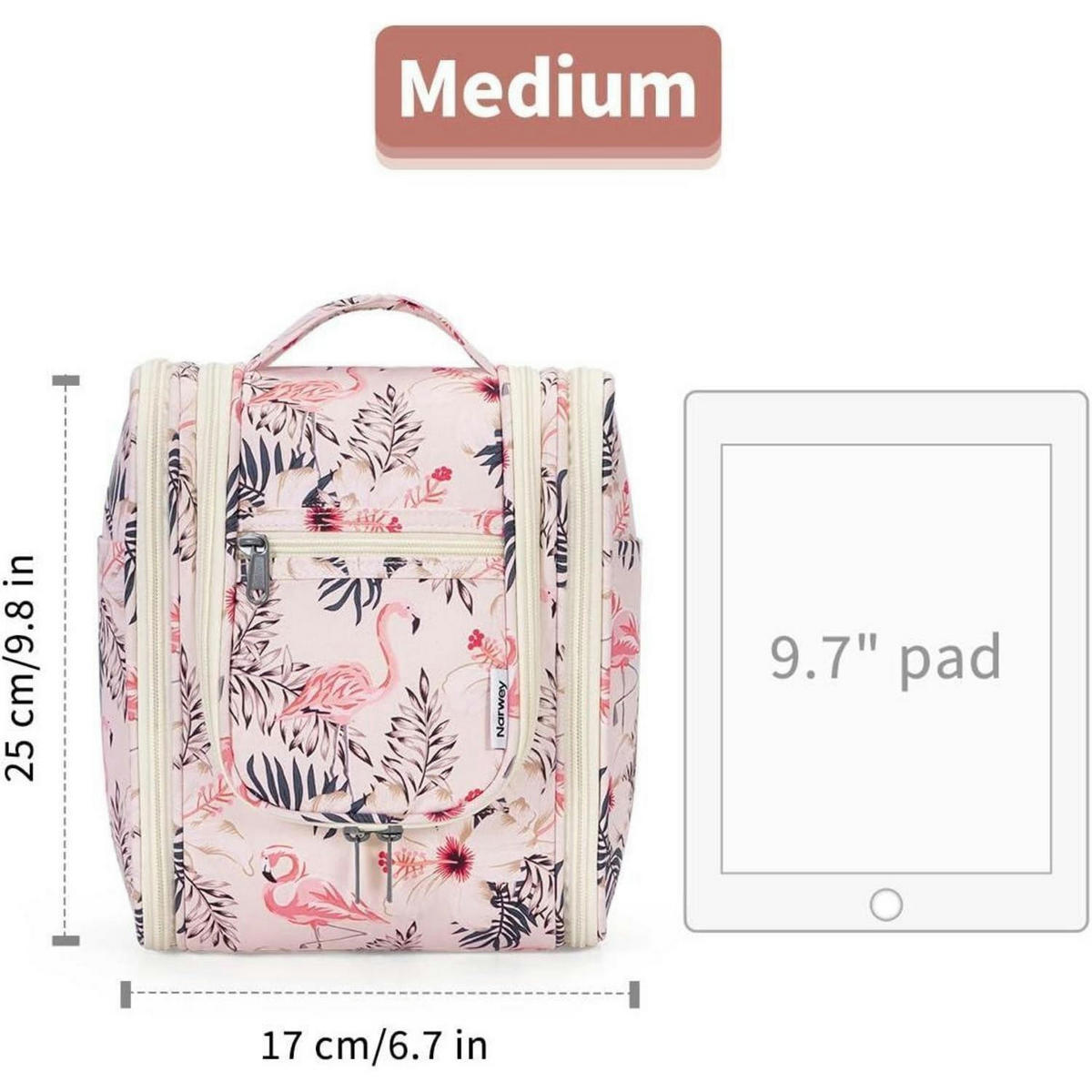 KULTURBEUTEL mit Haken zum Aufhängen, beiger Flamingo - Multicolor, Textil (5/1/5cm)