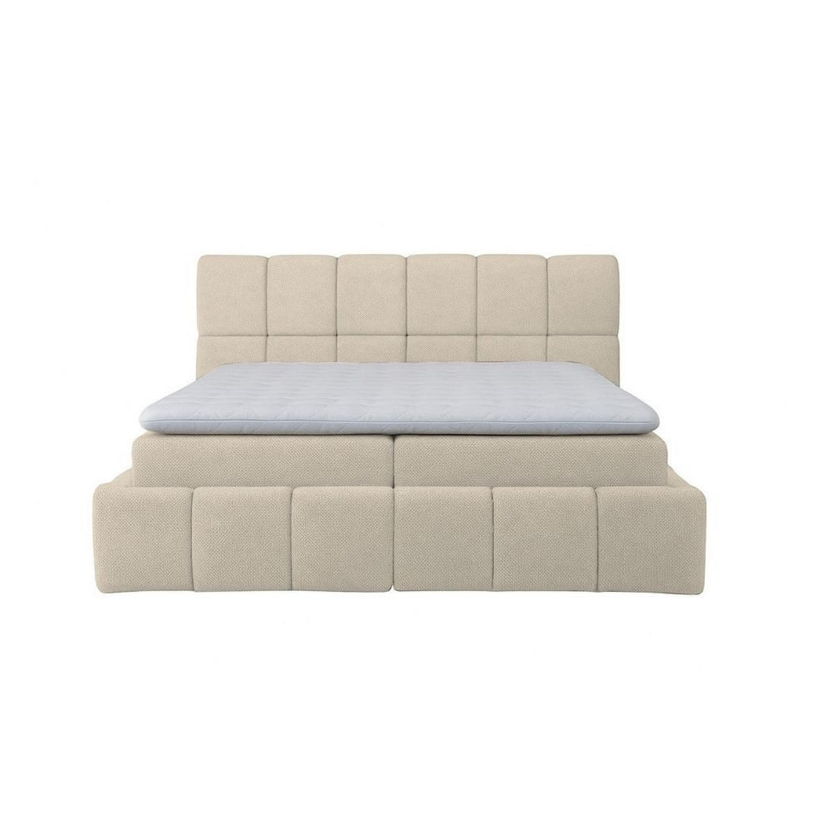 BOXBETT Anna mit Bonnelmatratze und Topper, 200x200, Beige - Beige, Holzwerkstoff/Kunststoff (200/200cm) - AN-Moebel 4u
