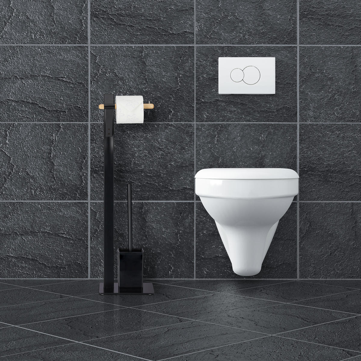 WC Garnitur - Schwarz, Holz/Metall (20/72/20cm) - Relaxdays
